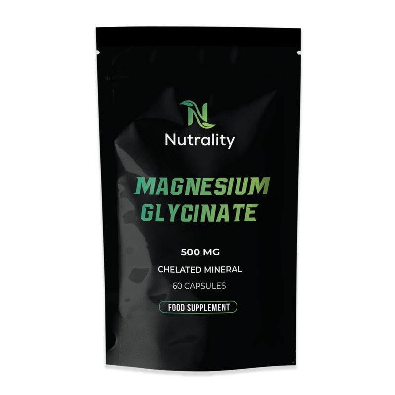 Nutrality Magnesium Glycinate 500mg | High-Strength Magnesium Complex | Supports Bone Health & Energy Levels | Sleep Aid Promotes Relaxation | 60 Vegan Capsules